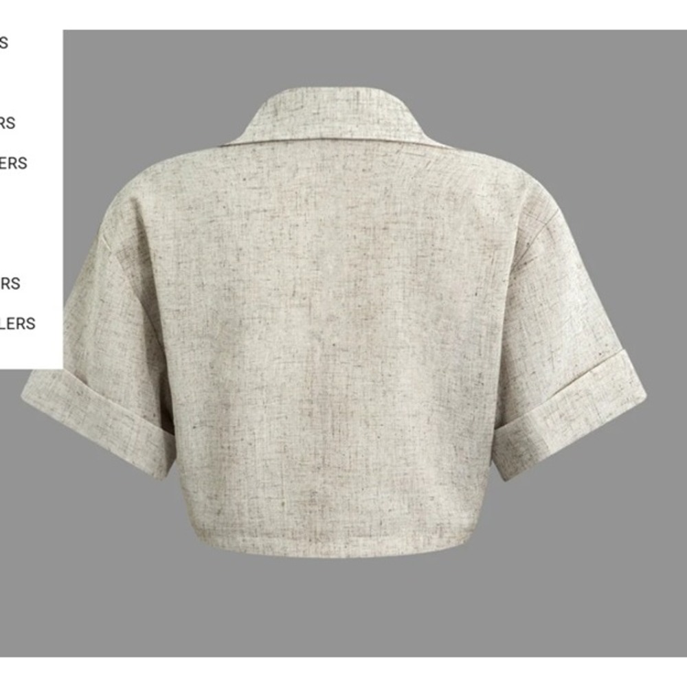Micas Oatmeal Linen Look Cropped Wrap Blouse Short Sleeve Collared Top XL NWT - Picture 3 of 7